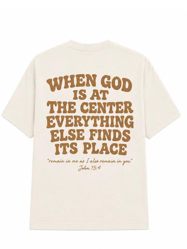 God Is At The Center Adults Tee Beige